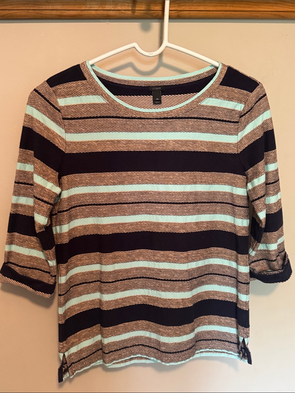 J. Crew Navy, Brown & Light Blue Striped Scoop Neck Top
